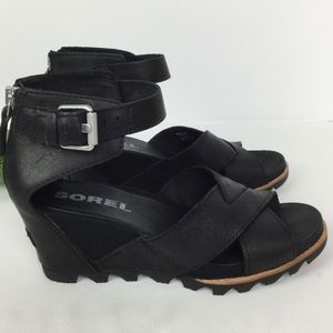 Sorel Wedges Black ankles strap 9.5